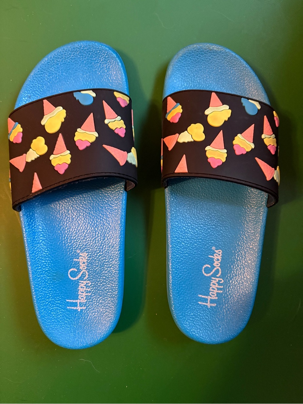 Happy Socks Blue Ice Cream Print Slide Sandals
